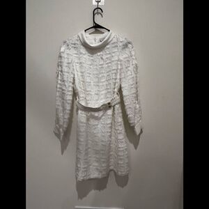 iRoo Textured long sleeve white dress with Belt size 36
